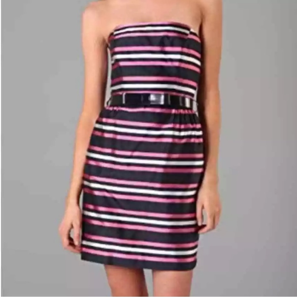 Milly of New York silk strapless striped cocktail mini dress. Size 2